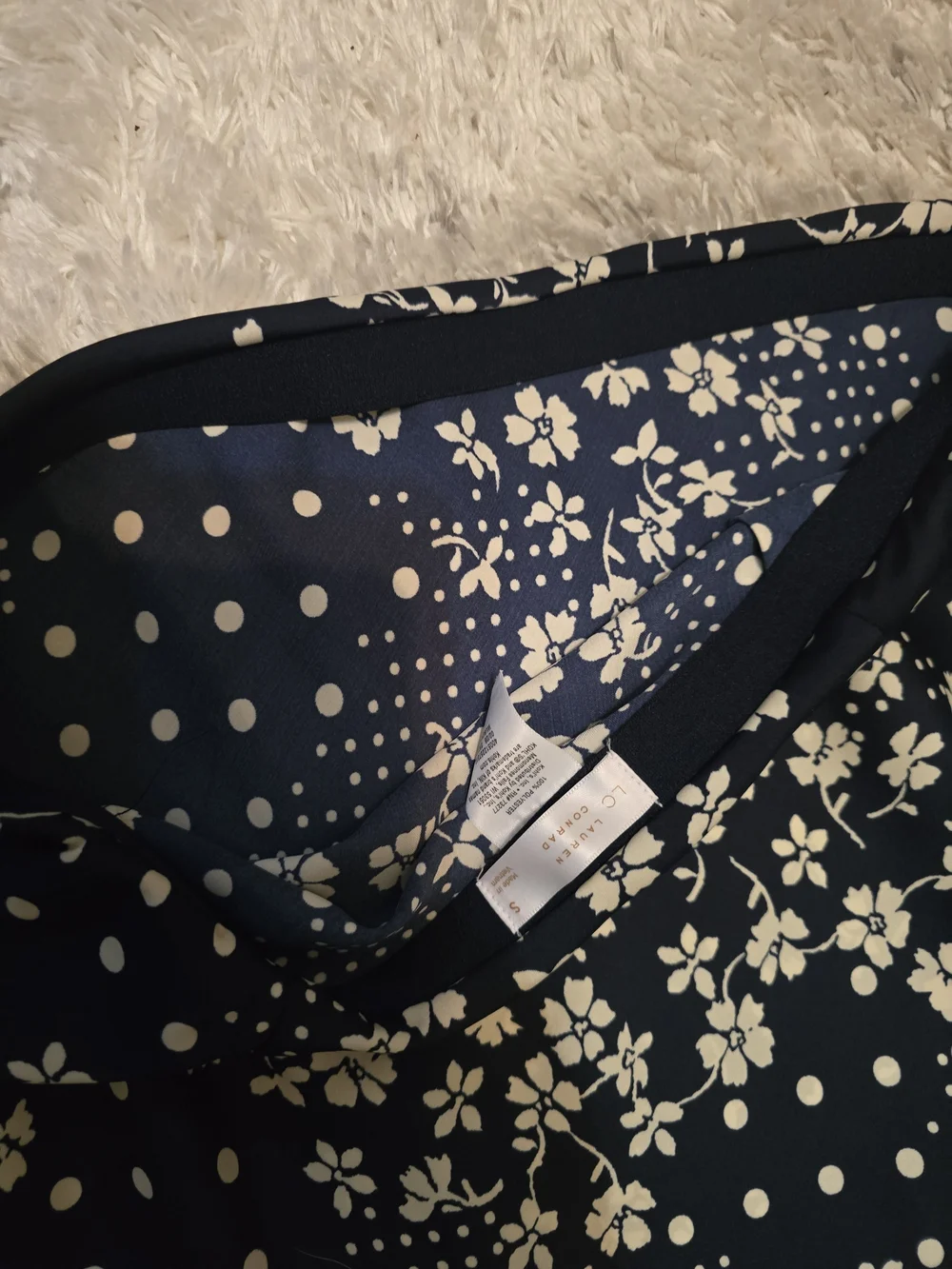 Lauren Conrad Navy Midi Skirt with Cream Floral & Dot Print